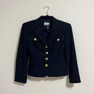Vintage DKNY Navy Wool Cropped Blazer Nautical 2